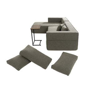 English Elm 112"Modular Sectional Sofa with Free Side Table and Pillows, Wrinkle-Resistant Boucle, No Assembly Required Grayish Green N723S9670F