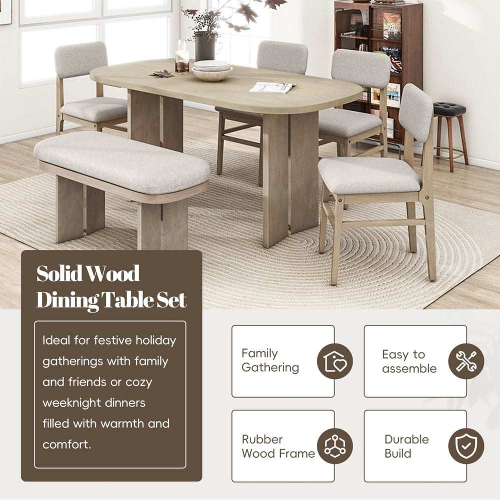 English Elm Topmax Rubberwood Six Piece Dining Set with Bench Linen Upholstered Modern Farmhouse SP000083AAD