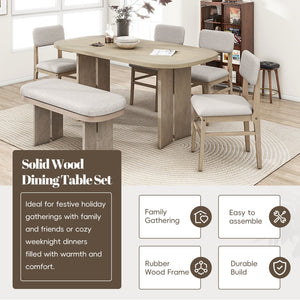 English Elm Topmax Rubberwood Six Piece Dining Set with Bench Linen Upholstered Modern Farmhouse SP000083AAD