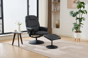English Elm 011-Massage Recliner Chair with Ottoman, 360° Swivel PU Leather, 5-Point Vibration Massage, Heated Seat, 140° Backrest Comfort Black W2636P262429