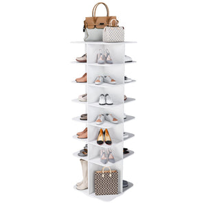 English Elm Rotating Shoe Rack Tower - 7-Tier 360° Spinning Organizer For 28 Pairs, Space-Saving Design In White W2699P270167-GIGA