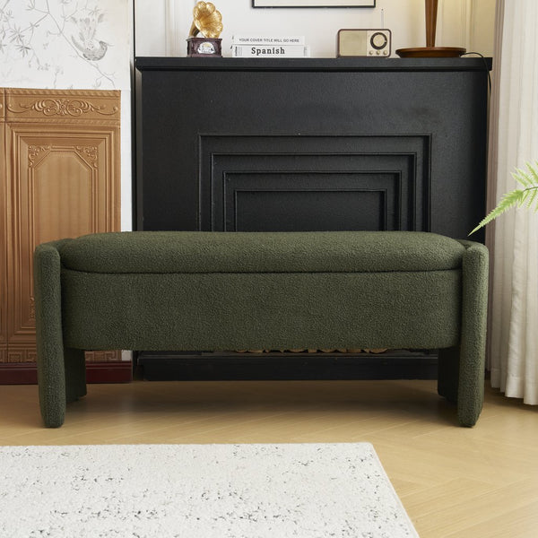 English Elm Christopher Knight Home® - Elegant Upholstered Storage Ottoman with Flip-Top Lid, Wood Frame & Metal Feet, 300lb Capacity, Versatile Seating and Decluttering Solution for Living Rooms Dark Green N769P227979M