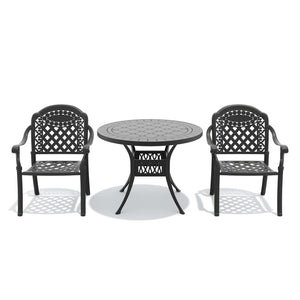 English Elm 3-piece Cast Aluminum Bistro Set Ornate Carved Outdoor Patio Dining with Cushions W1710S00630