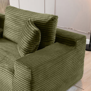English Elm Modular Cloud Sectional Sofa with Corduroy Deep Seating Usb Ports and Storage Ottoman Green W1117S00361