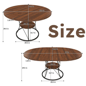 English Elm 43 Inch Expandable Round Dining Table Walnut Veneer Seats Six with Metal Storage Shelf Walnut+Black W2700P411580