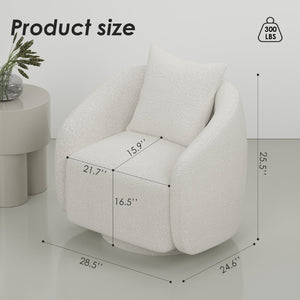 English Elm Swivel Barrel Armchair in Teddy Fabric with Lumbar Pillow and Solid Wood Legs White T3623P430697