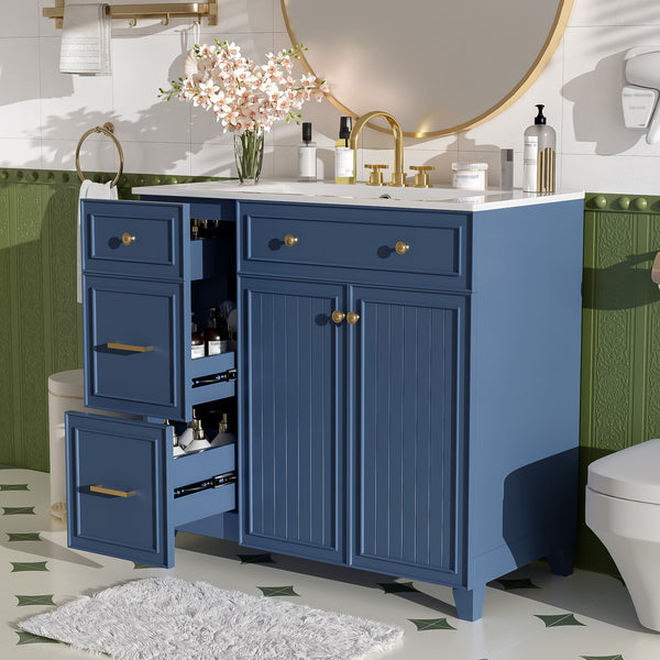 English Elm 36" Modern Bathroom Vanity with Ceramic Sink, Soft-Close Doors, Double-Layer Drawer & Storage Elegance Blue N729P289163C