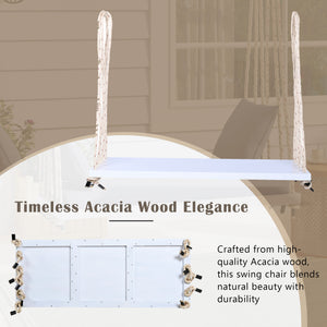 English Elm TOPMAX Acacia Wood Patio Swing Chair with Cushion & Pillows, 63" Comfortable Seat, 400lb Capacity White N717P210136K