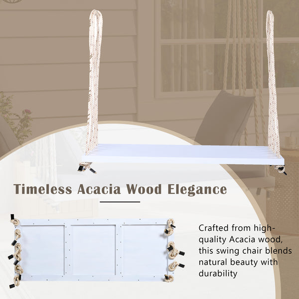 English Elm TOPMAX Acacia Wood Patio Swing Chair with Cushion & Pillows, 63" Comfortable Seat, 400lb Capacity White N717P210136K
