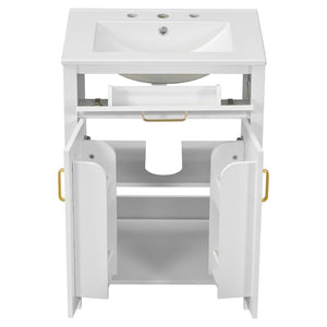English Elm Modern 48 Inch Freestanding Bathroom Vanity Dual Ceramic Sinks Soft Close Gold Handles White N729P000008K