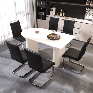English Elm 63" Cream Mdf Dining Table & 6 Pu Armless Chairs Set - Modern Industrial Style For Home & Kitchen W2189S00433