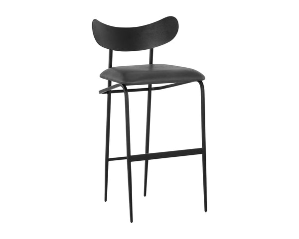 Sunpan Gibbons Mid-Century Modern Barstool - Handcrafted Leather Design with Unique Artisan Charm Black / Bravo Portabella