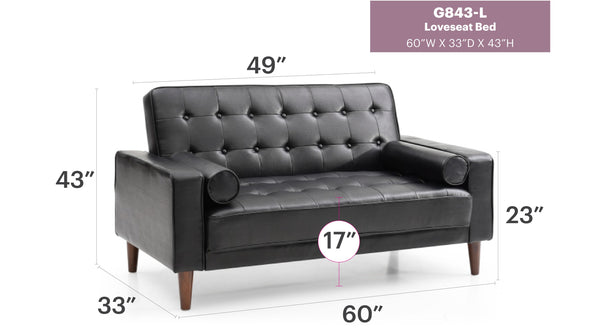 English Elm Elegant PU Black Loveseat Bed Convertible Sofa for Two with Track Arms, Sleek Modern Finish, Easy Assembly B078S00482