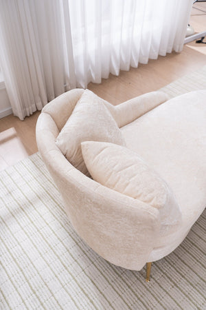 English Elm 58'' Chenille Chaise Lounge with Footstool Pocket Spring Comfort for Bedroom Living Room Beige W2363S00087