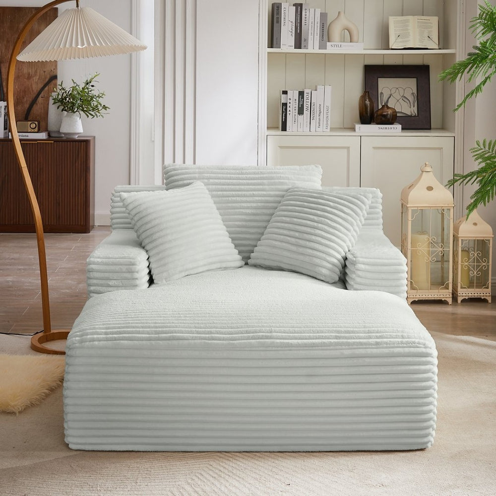 English Elm Oversized Corduroy Chaise Lounge Fully Assembled Modern Sleeper for Living Room or Office Light Grey W2339P263156