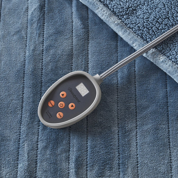 JLA Home Beautyrest - Blanket Beautyrest Heated Plush Reversible Throw with 20 Temps, Auto Shut-Off, OEKO-TEX Certified Blue BR54-0379