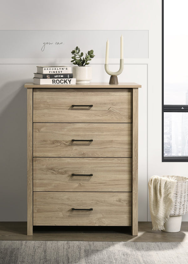 English Elm Celeste 32"W Light Oak 4-Drawer Chest With Black Handles - Modern Storage Solution For Any Room B061P360301