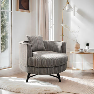 English Elm Swivel Solid Wood & Plywood Frame Accent Chair with Metal Swivel, Plush Foam Seat and Back Upholstery B035P148235