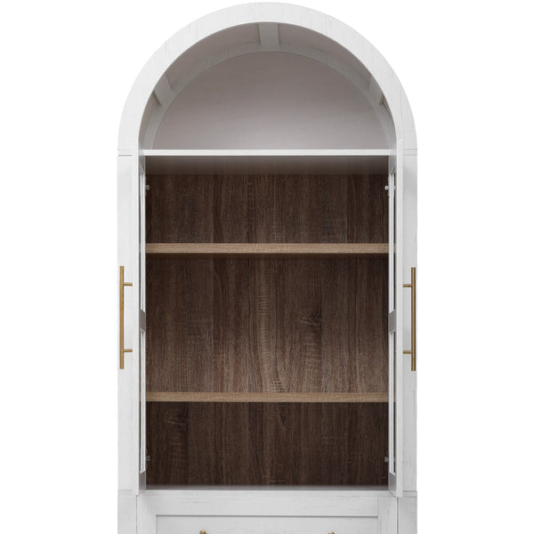 English Elm K&K 71" Arched Kitchen Pantry Cabinet with Glass Doors, Adjustable Shelves, Soft-Close Drawers White N707P288972W