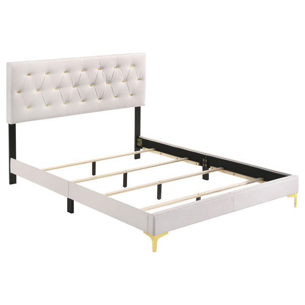 English Elm James White Glam 4-Piece Queen Bedroom Set with Tufted White Leatherette & Gold Accents, Modern Retreat B062S01375