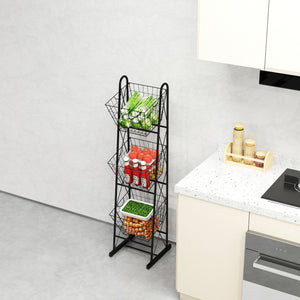 English Elm 3-Tier Metal Wire Kitchen Organizer Rack — Space-Saving 3-Tier Black Basket for Fruit, Veggies, Pantry W2167P214934