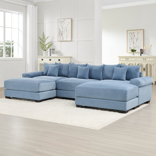 English Elm 130" Oversized Modular Sectional Couch – Plush Corduroy, Ergonomic Design, Flexible Layouts & Ottoman W714S01352