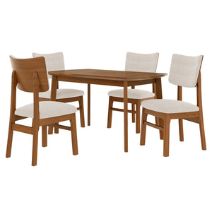 English Elm Farmhouse 5-Piece Dining Set for 4 with Upholstered Chairs, Rubberwood Frame, Ergonomic Comfort, Stylish Brown+Beige N752S001016A