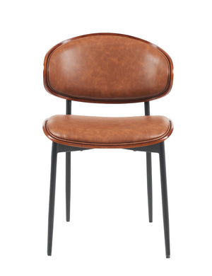 English Elm Mid-Century Modern Dining Chairs Set Of 2 – Chic Italian Bentwood With Luxe Pu Leather & Metal Legs N842P290053D