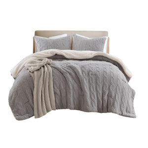 English Elm 2 Pieces Twin Waffle Knit Chenille Comforter Set with Plush Sherpa Reversible Cozy Bedding Ensemble Gray 20.47 L x 11.42 W x 9.84 H B035P381302