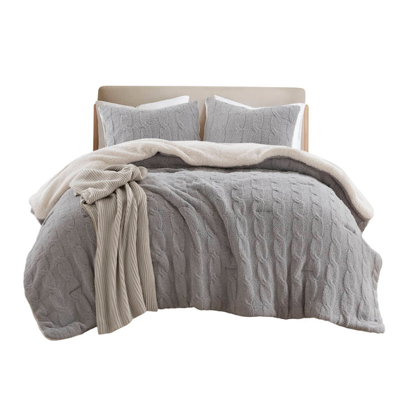English Elm 2 Pieces Twin Waffle Knit Chenille Comforter Set with Plush Sherpa Reversible Cozy Bedding Ensemble Gray 20.47 L x 11.42 W x 9.84 H B035P381302