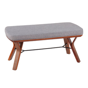 English Elm Folia Mid-Century Modern Bench in Walnut Wood with Plush Upholstered Seat — Stylish Entryway Accent Grey B202S01154