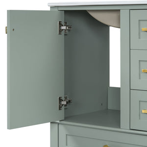 English Elm 30" Modern Bathroom Vanity with Solid Wood Frame, 3 Soft-Close Drawers and Ceramic Sink, Sleek Design Sage Green N729P170557G
