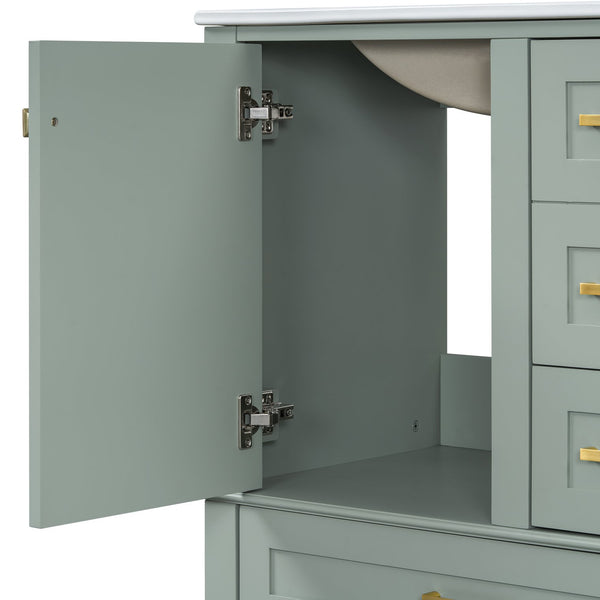 English Elm 30" Modern Bathroom Vanity with Solid Wood Frame, 3 Soft-Close Drawers and Ceramic Sink, Sleek Design Sage Green N729P170557G