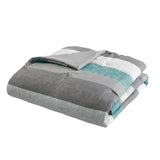 Madison Park Essentials Jaxon Casual Stripe Comforter Set with Bed Sheets MPE10-1035 Aqua/Grey