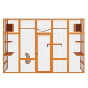 English Elm Wooden Pine Cat Enclosure with Six Platforms Two Condos Bridge and Scratching Post W2181P198547