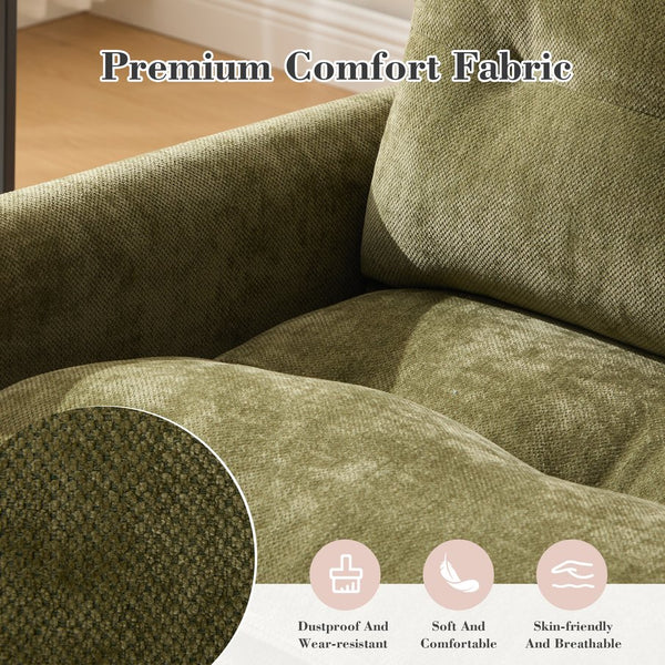 English Elm UNITED Swivel Barrel Chair with Chenille Upholstery, 360° Smooth Rotation, Padded Arm Comfort and Side Pockets for Living Room Relaxation Olive Green W1568P290086