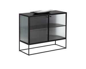 Sunpan Parsons Sideboard: Timeless Mid-Century Modern Design with Fluted Glass Doors and Matte Black Frame Small - 35.5W x 15D x 30H