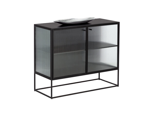 Sunpan Parsons Sideboard: Timeless Mid-Century Modern Design with Fluted Glass Doors and Matte Black Frame Small - 35.5W x 15D x 30H
