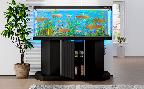 English Elm Modern Engineered Wood Aquarium Stand with Cabinet & Power Hub, 880lb Capacity, Sleek Black Storage N704P350199B