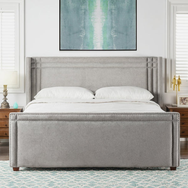 English Elm Jennifer Taylor Home - Elle Wingback Upholstered King Bed in Silver Grey Polyester — Handcrafted Hardwood Frame, Nailhead Trim, Luxurious Support B2719P245936