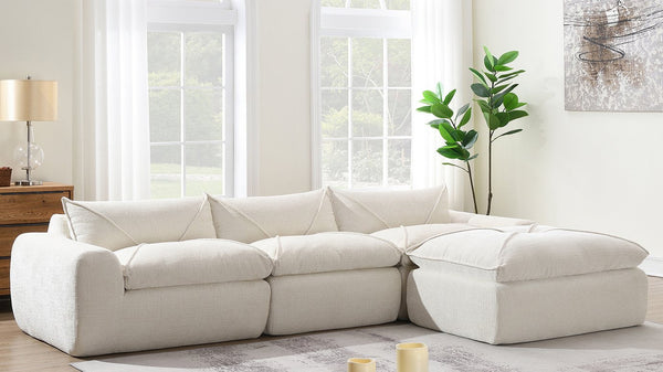 English Elm 116'' Fully Compressed Sofa with Legless Chenille Design, High-Density Comfort, Modular Flexibility and No Assembly Required White N723S9707A