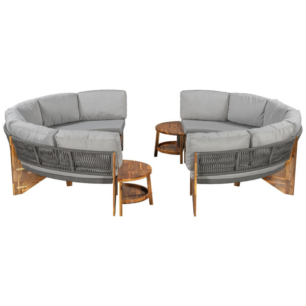 English Elm U_style Circular Patio Sofa Set Pp Rope Woven Steel Frame Acacia Wood Resort Lounge Grey WY000468AAE