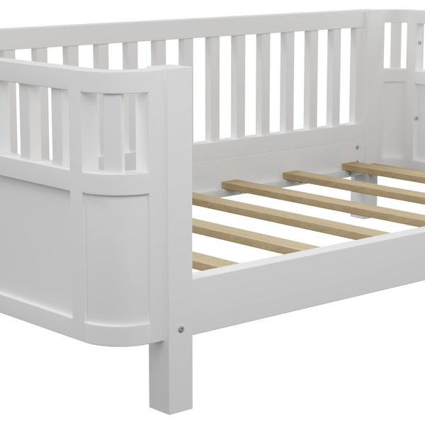 English Elm Twin Low Profile Pine Wood Kids Bed with Safety Rails and Fence Style Headboard W2593P367041
