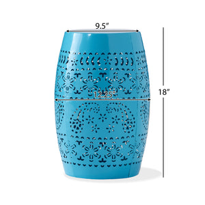 English Elm Christopher Knight Home® - RUBY Lace-Cut Metal Side Table Barrel Shape Accent Table for Patio, Garden & Indoor Use, Rust-Resistant Elegance Blue N770P365800B