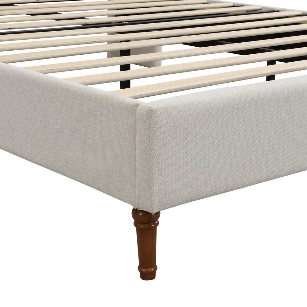 English Elm Queen Chenille Platform Bed with Wave Headboard, Noise-Free EVA Foam, Solid Wood, Ivory Finish W1716P362409