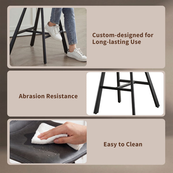 English Elm Faux Leather Counter Stools Set of Two Ergonomic Curved Back Metal Frame Kitchen Seating Black Pu W5096P400378