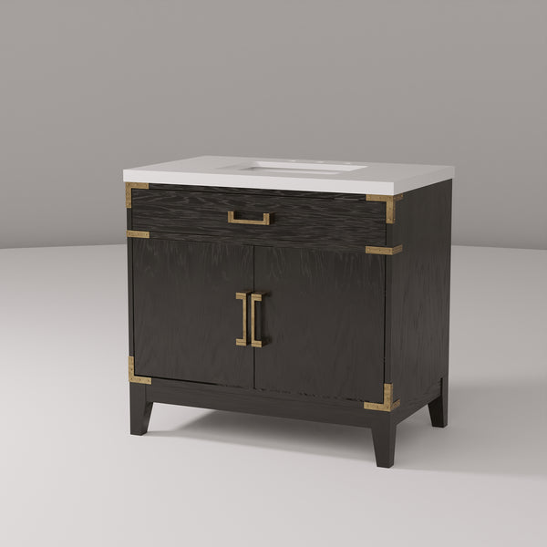 English Elm Black Oak Single Bath Vanity With Cultured Marble Top – Elegant Design, Ample Storage & Soft-Close B2731P260910