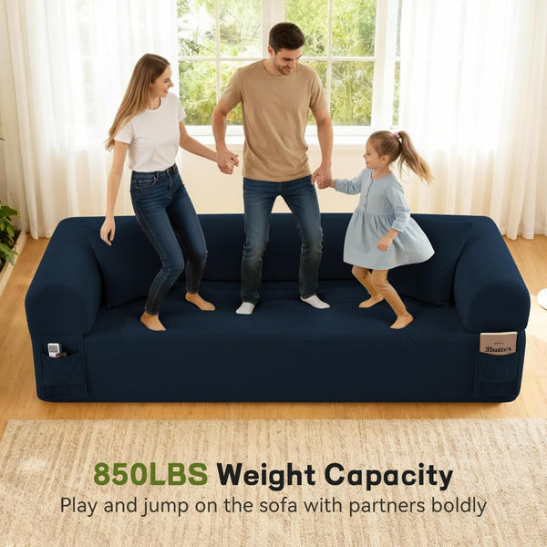English Elm 3seater Corduroy Cloud Sofa No Assembly Pillow Soft Seating for Apartments and Living Rooms Blue W3396P483188