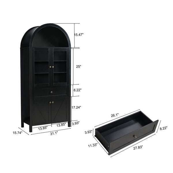 English Elm Dome Top Apothecary Cabinet Antique Inspired Tall Storage with Arched Silhouette Black W1785S00002