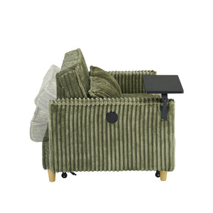 English Elm The pull-out corduroy sofa bed with convertible tabletop and USB charging ports for living room comfort Green W1278P248128